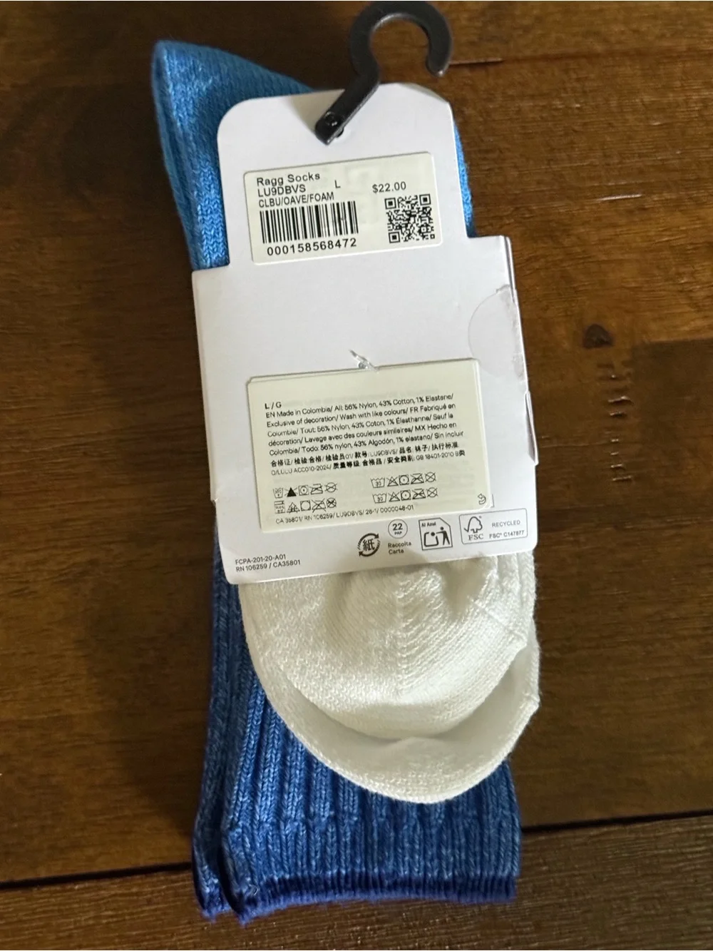 Lululemon NWT L Ombre Blue Ragg Crew Socks unisex
